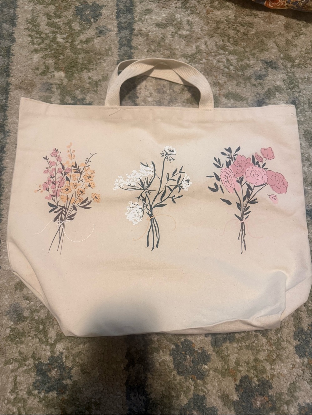 Canvas Floral Tote Bag in Cream with Pink & Yellow Accents